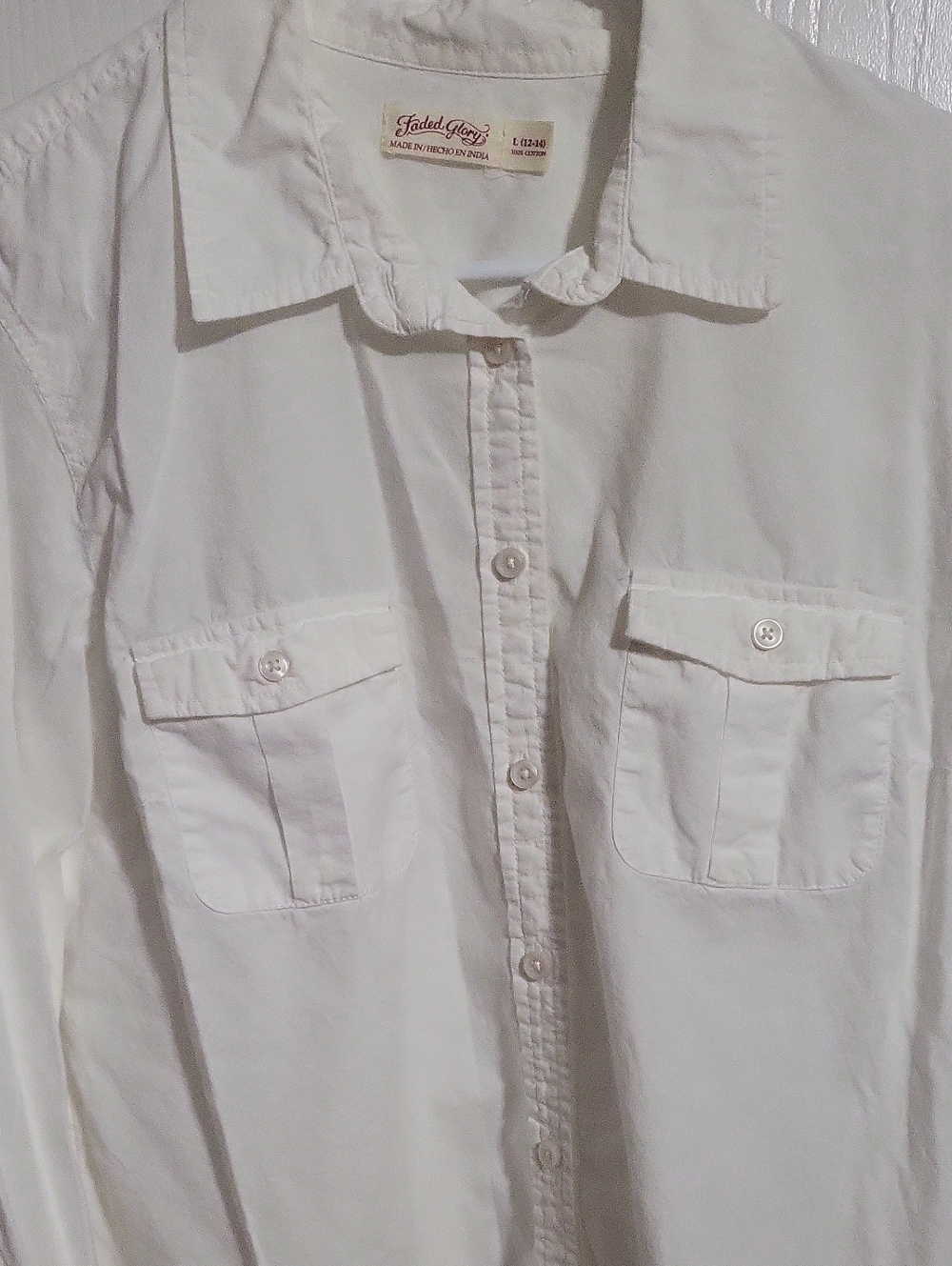 Shirt- Faded Glory White Long-Sleeve Button-Down Shirt #3185